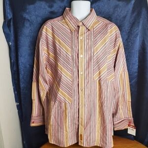 Mecca Cuff Sleeve Button Front Striped Shirt Men's Large NWT
